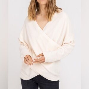 LUSH Cream Criss Cross Chenille Sweater V Neck Wrap